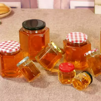 Six-sided glass bottle empty bottle bird's nest honey yellow peach big mouth a catty creative large capacity sealed can with lid