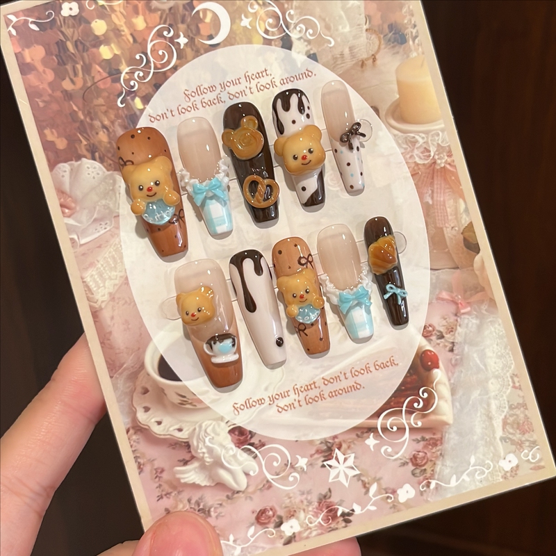 Babysweetnail Butter Bear Wearable Nails Wedding Nails Handmade Nail Pieces Summer Nail Art Pieces Customizable with Your Image
