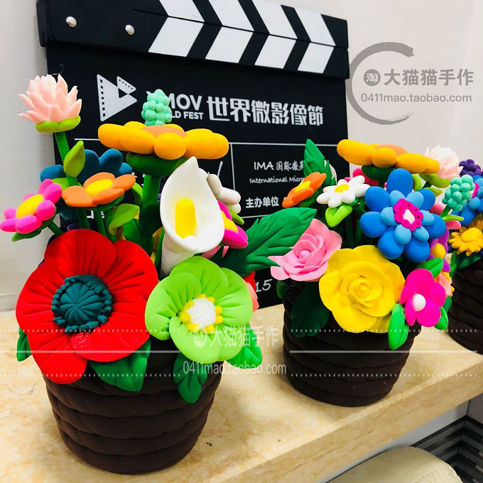 Clay Flower Baskets: Ultra-Light Clay, Clay Colored Clay Flower Works, Finished Products, School Assignments, Handmade Products