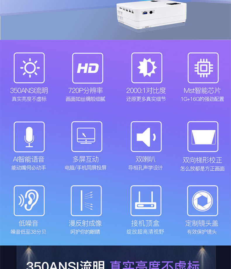Lexell 2019 máy chiếu văn phòng mới HD điện thoại di động máy chiếu gia đình không dây mini TV không màn hình - Máy chiếu