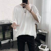 Mr. Pure color T-shirt mens short sleeves Korean trend ins white cotton summer loose five-piece half sleeve shirt