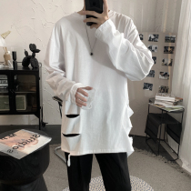 Mr. Short homemade spring hem knife cut hole mourning long sleeve white base shirt loose T-shirt men