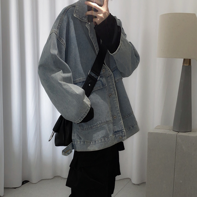Mr Frock Blue denim jacket Male loose 2021 autumn Korean bf denim jacket top