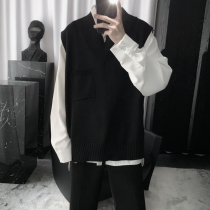 Mr. Short autumn and winter with black knit shirt waistcoat waistcoat male lazy wind trend joker loose sweater