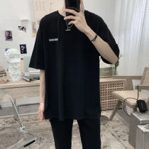 Mr. Self-made Simple Letter Short Sleeve T-shirt Mens Joker Hong Kong Wind Half-Sleeve Top Loose Half sleeve