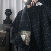 Mr. Short self-made autumn and winter woolen jacket mens Korean version of the trend loose plaid retro Hong Kong flavor coat