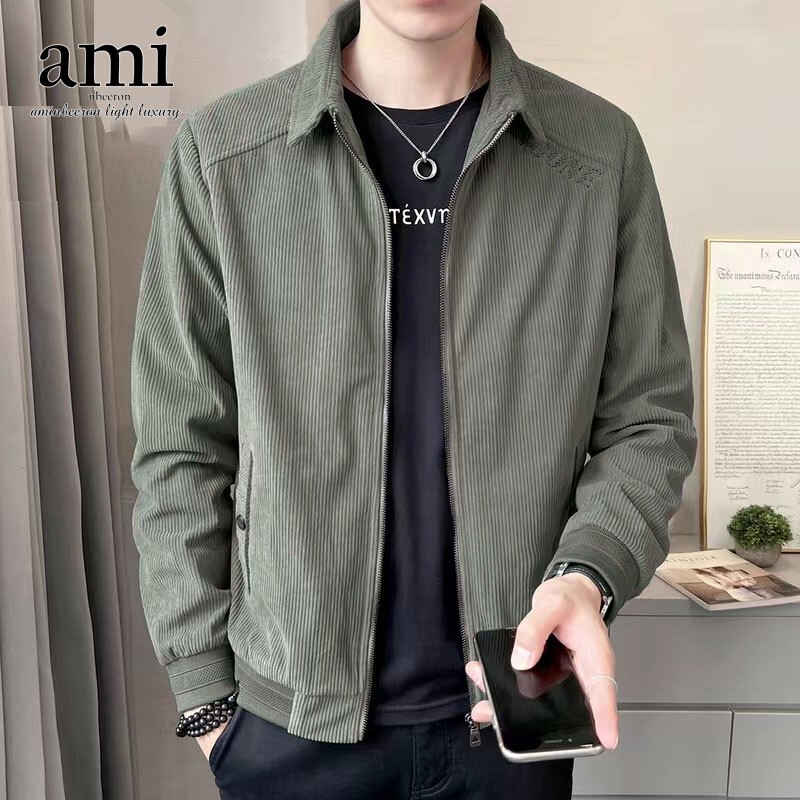 Spring and Autumn Jacket Men's Lapel New Trendy Casual Business Corduroy Jacket Men's Clothing Ami Nbeeron