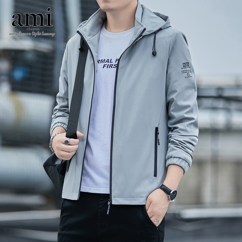 Ami Nbeeron Jacket Men's Coat Spring and Autumn New Trendy Detachable Hooded Top with Fleece for Winter Casual