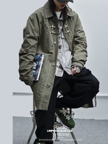 LIMPIDOCULUS (LIMS) 20AW gray green military brigade pleated handmade aircraft buckle mid-length texture trench coat