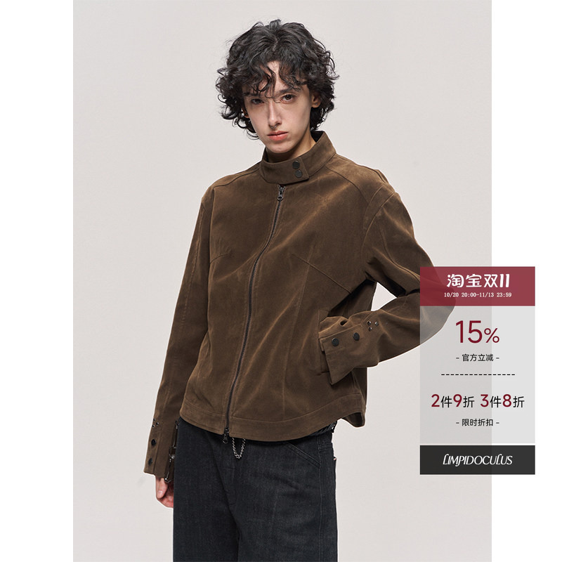 Limpidoculus Original Imitation Cow Suede Craft Brown Stand-Up Collar Jacket Limpidoculus Original Imitation Cow Suede Craft Brown Stand-Up Collar Jacket