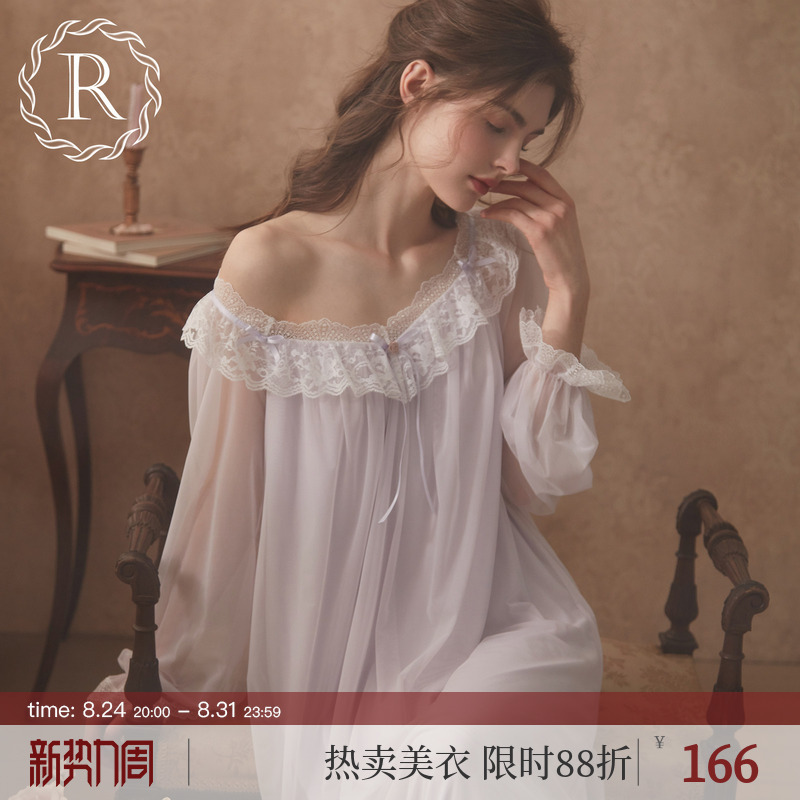 Rosetree Palace-Style Nightgown for Women, Spring and Autum Long-Sleeved French Lace Sexy Princess Nightgown 2026 New Style Rosetree Palace-Style Nightgown for Women, Spring and Autum Long-Sleeved French Lace Sexy Princess Nightgown 2026 New Style