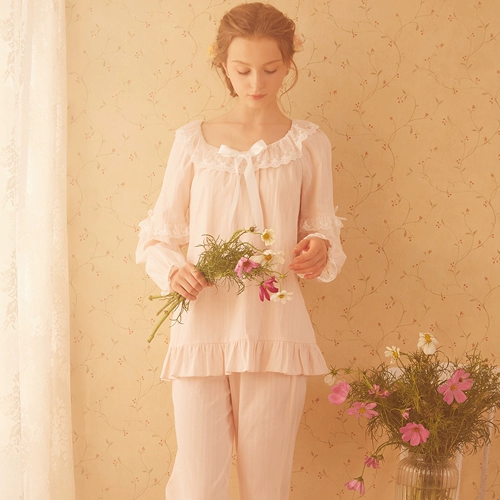 Осенняя пижама, сексуальный хлопковый лонгслив, ретро тонкий комплект