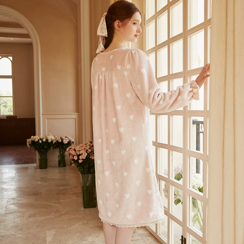 Пижама, зимняя коралловая бархатная флисовая японская юбка, милое фланелевое платье