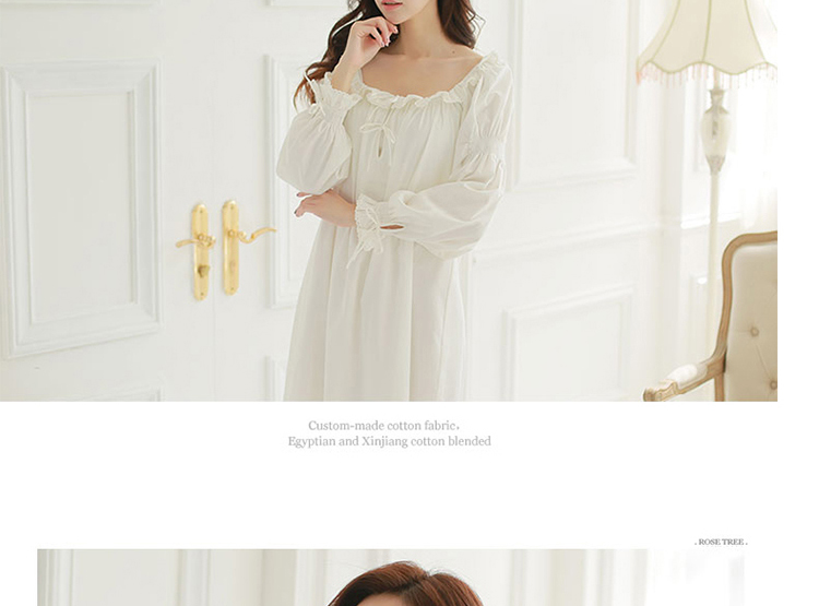 RoseTree [恬 媛] váy ngủ kiểu Pháp tinh khiết retro váy ngủ công chúa thoải mái cotton công chúa mùa thu váy ngủ thanh niên mùa hè Hàn Quốc