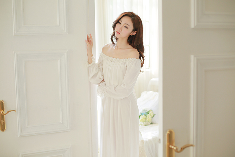 ROSE TREE nữ tính bầu không khí cotton công chúa tòa nightdress thứ hai trắng vẻ đẹp cotton retro nightdress