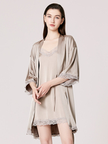 Sexy real silk pyjamas ladies thin summer mulberry silk 2022 new harness lace v collar pyjamas sleeping dress