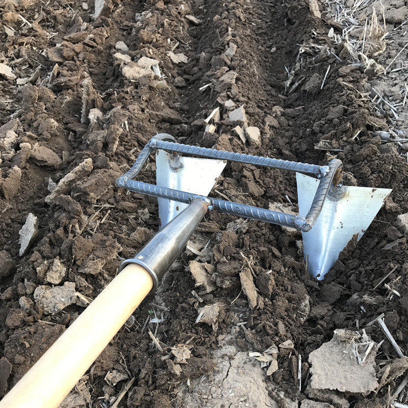 Agricultural ditching triangle tip hoe multi-functional farming double-headed plough gardening wasteland eagle mouth hoe vegetable fertilization artifact