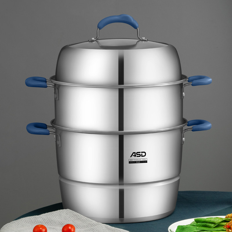 Love Shida steamer 304 stainless steel three-layer thickened domestic large steam cage 3-layer 30cm induction cooker gas cooker