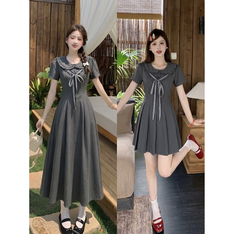 Slightly Chubby Women's French-Style Elegant College Bow Dress, New Summer Style, Gentle Pleated Waist-Slimming Dress Slightly Chubby Women's French-Style Elegant College Bow Dress, New Summer Style, Gentle Pleated Waist-Slimming Dress