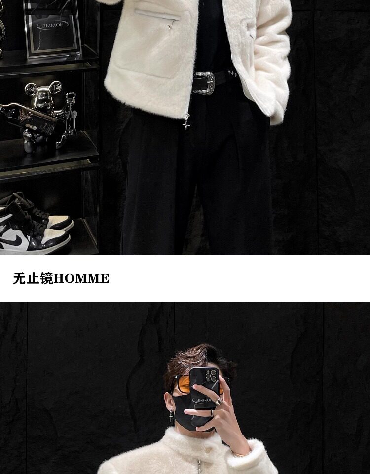 Меховая одежда 无止镜homme 秋冬新款仿兔毛皮草短款外套男潮流帅气立领夹克保暖