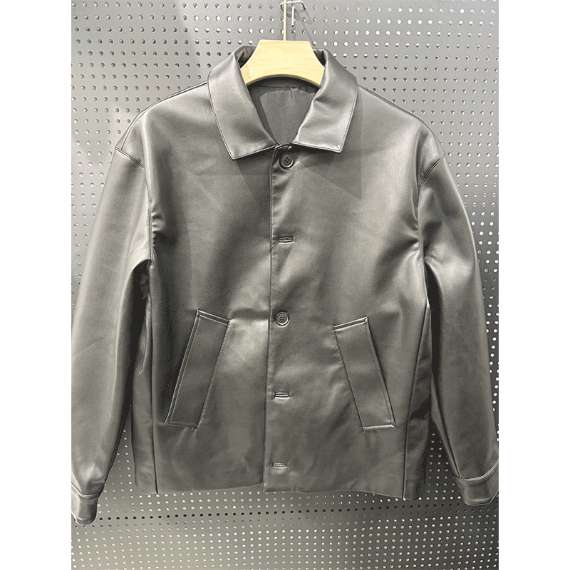 Cabinet 1599 New Style Men's Spring and Autumn Casual Straight Simple Leather Jacket Leather Coat 5479350