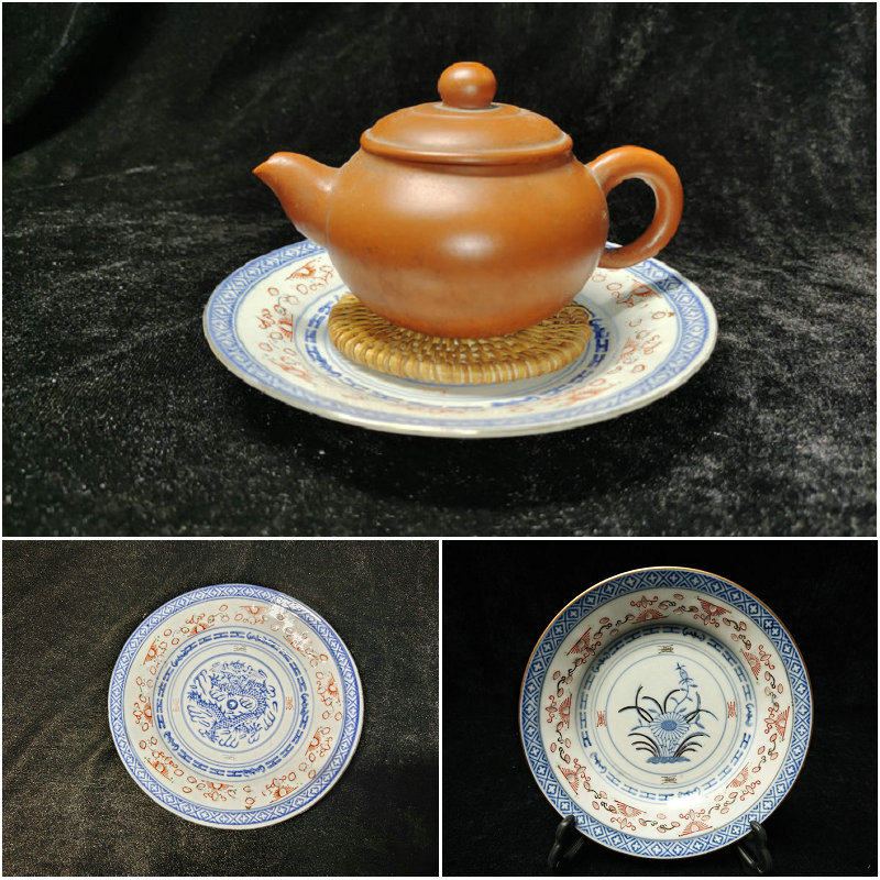 Bao Lao Jingdezhen 567 Cultural Revolution old factory porcelain, blue and white exquisite and painted gold 6 inch flat plate bone saucer pot holder