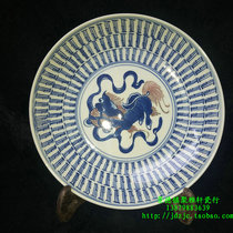 Jingdezhen factory goods porcelain hand-painted blue and white glaze red lion birthday figure 8 5 inch pan pot pot bearing collection plate