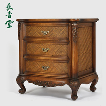 Changqingtang rattan three-bucket cabinet storage cabinet home living room bedroom wall solid wood storage cabinet European-style carved cabinet
