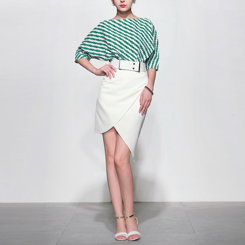 秋季时尚气质名媛两件套印花上衣高腰包臀裙套装女装秋装2017新款