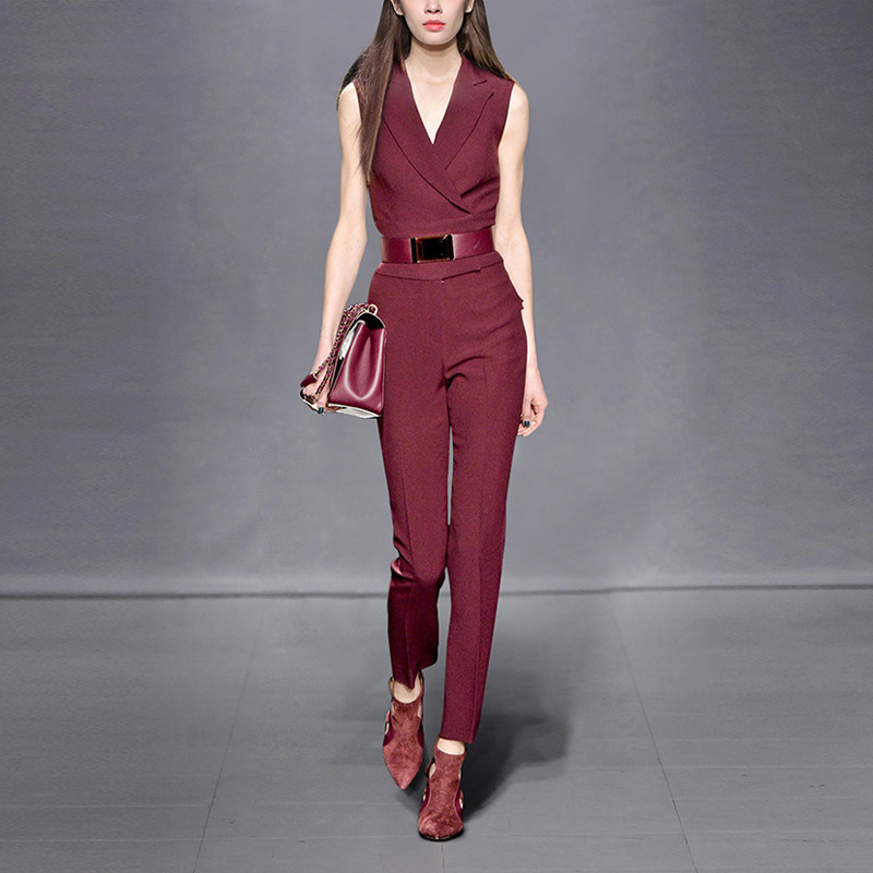 秋季时尚气质休闲修身两件套无袖上衣九分裤套装女装秋装2017新款