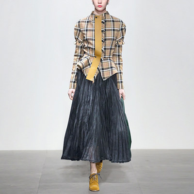 2017秋装女装潮新款套装复古个性长袖荷叶摆上衣褶皱大摆半裙套装