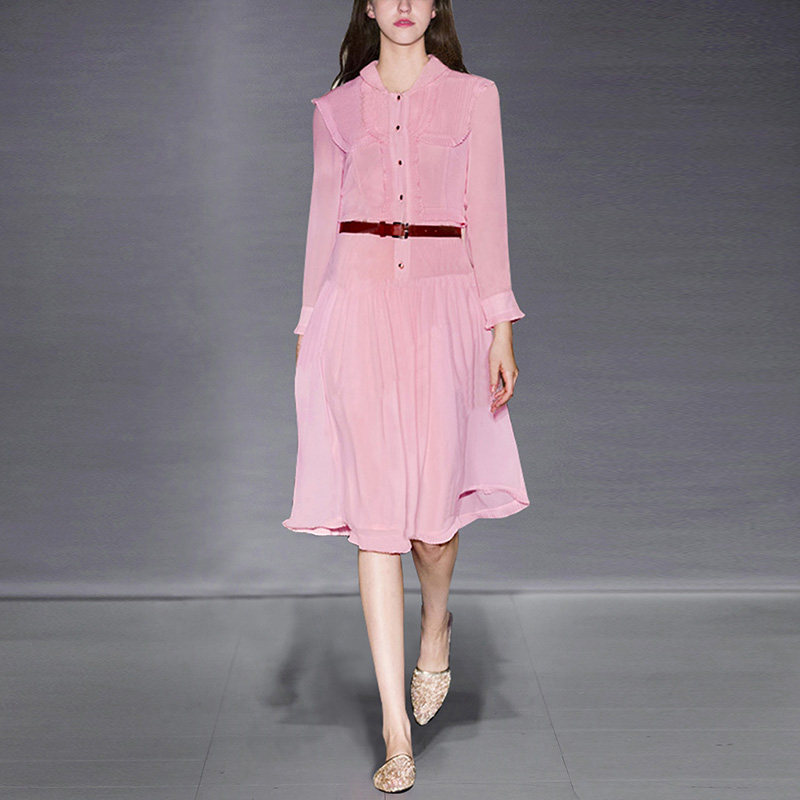 2017秋装新款女装气质名媛长裙打底裙修身长袖中长款连衣裙女秋季