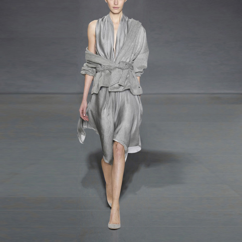 2017秋装新款女装 欧美时尚名媛打底连衣裙+复古长袖毛呢外套套装