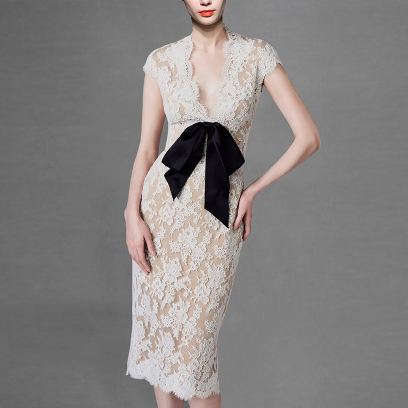 夏季气质名媛优雅修身长裙显瘦中长款蕾丝连衣裙女装夏装2017新款