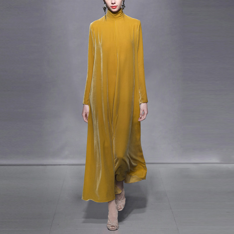 秋季气质名媛复古宽松长裙长袖显瘦中长款连衣裙女装秋装2017新款