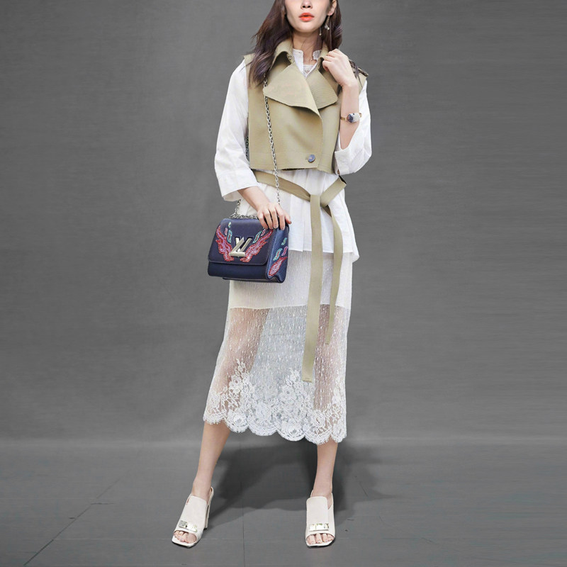 秋季时尚气质休闲三件套马甲衬衫上衣半身裙套装女装秋装2017新款