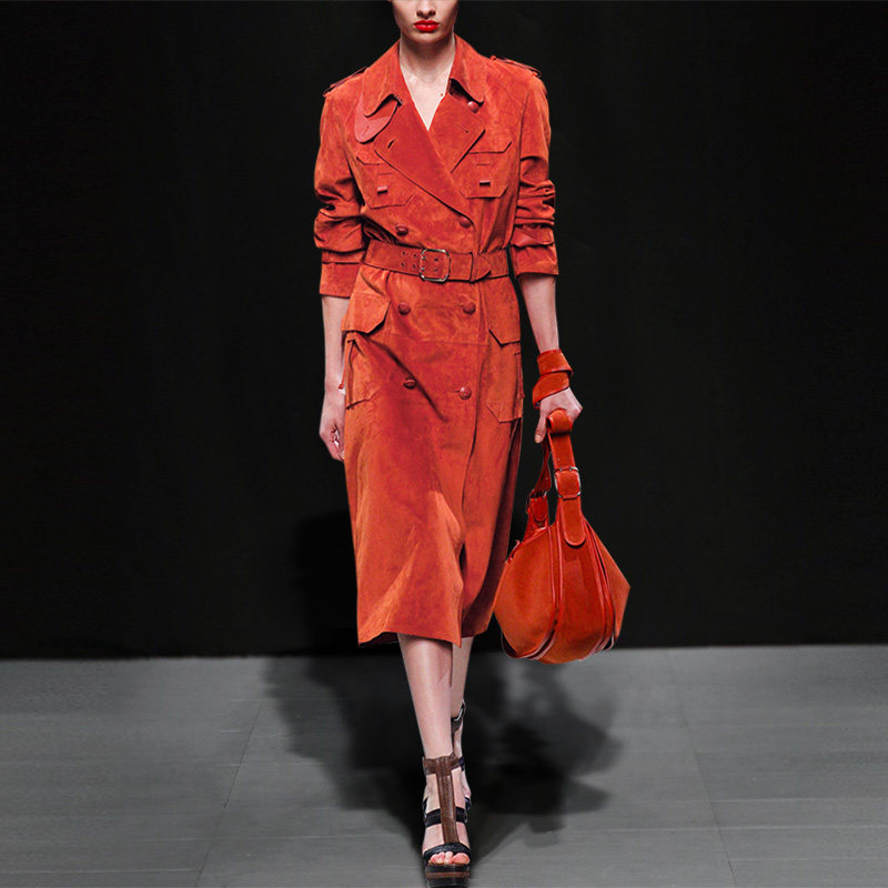 2017冬装新款女装欧美复古中长款修身加厚麂皮外套毛呢大衣女冬季