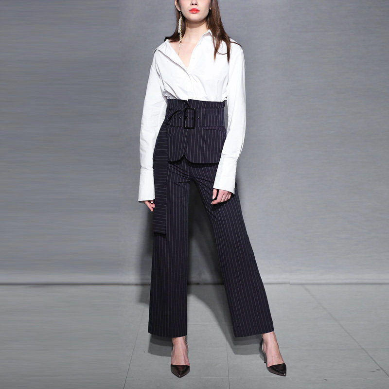 2017秋装新款女装欧美衬衫阔腿裤两件套时尚小香风名媛气质套装潮