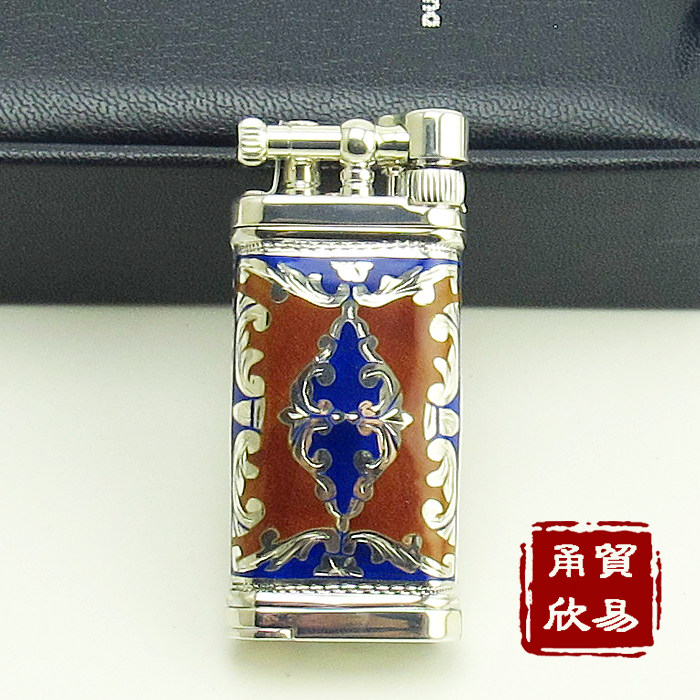  German Cross Sillems Pure Silver Enamel Carved tobacco Lighter Double-sided Red 1990