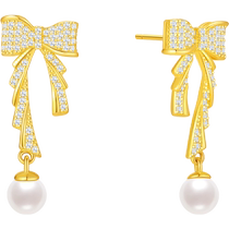 Trendy Acer Small Lucky S925 Silver Pearl Earrings Silver Stud Earrings Bow Ribbon Chinese Valentines Day Gift Girl