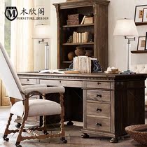 American solid wood desk simple old retro computer desk storage drawer type storage desk oak can be customized