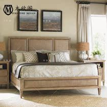 American fabric soft bag solid wood bed simple double bed 1 8 1 5 meters big bed retro old wedding bed custom