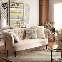 American fabric pull button sofa solid wood oak Mediterranean simple pastoral small apartment single double three-person sofa combination