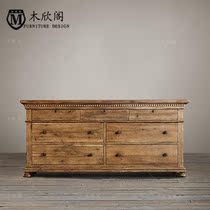 American country Three-Five-seven drawers cabinet vintage old cupboard solid wood drawer locker living room cabinet Oak