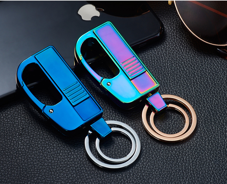 Keychain với sạc nhẹ hơn một cá tính sáng tạo kim loại siêu mỏng thuốc lá nhẹ hơn treo khóa chữ quà tặng