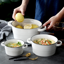 Nordic Minimalist Breakfast Bowl Large Soup Basin Glazed Under colour Ceramic Double Ear Soup Bowl salad bowls Blister Noodles Bowl Home Cutlery