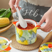 Kitchen Pig Oil Ceramic Jars Chili Oil Jar Seasoning Jar Sauce Bottle Seasoning Jars Large Capacity Oil Horseradish Jar Salt Jars