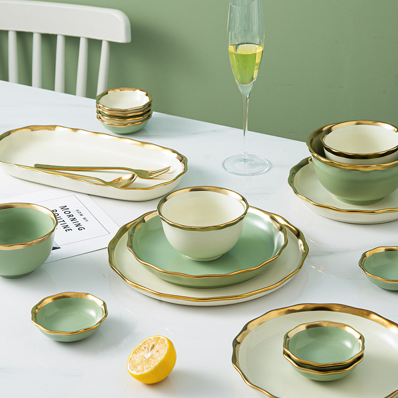 Light luxury Phnom Penh bowl set bowl plate home creative ceramic tableware Nordic ins wind bowl set tableware set