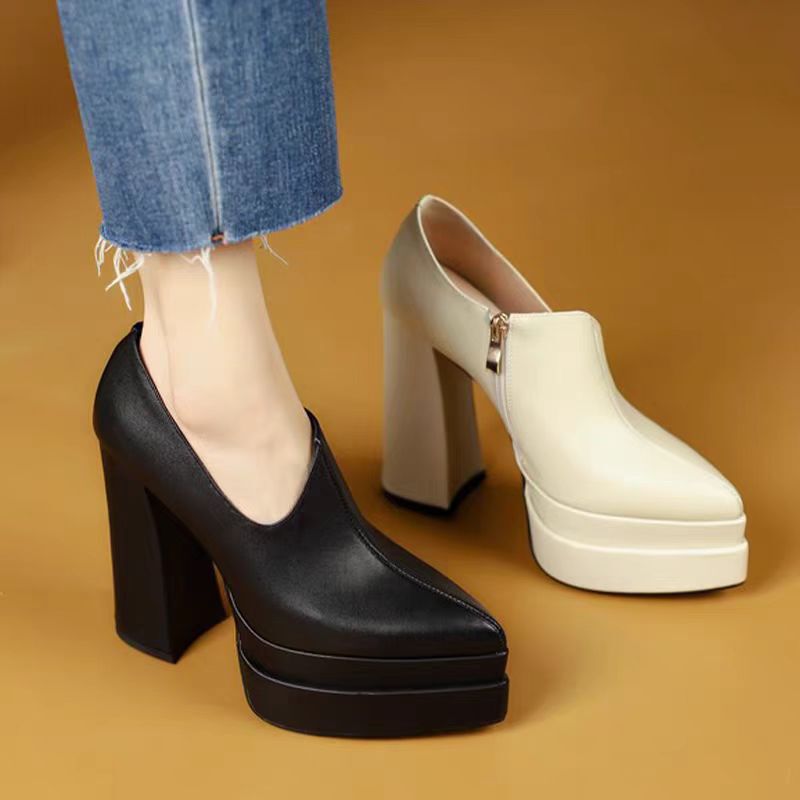 Ultra-High-Heeled Elegant Deep-Cut High-Heeled Shoes for Women 2025 French-Style Soft Leather Fashionable Pointed-Toe Off-White Thick-Soled Chunky Heel Single Shoes Ultra-High-Heeled Elegant Deep-Cut High-Heeled Shoes for Women 2025 French-Style Soft Leather Fashionable Pointed-Toe Off-White Thick-Soled Chunky Heel Single Shoes