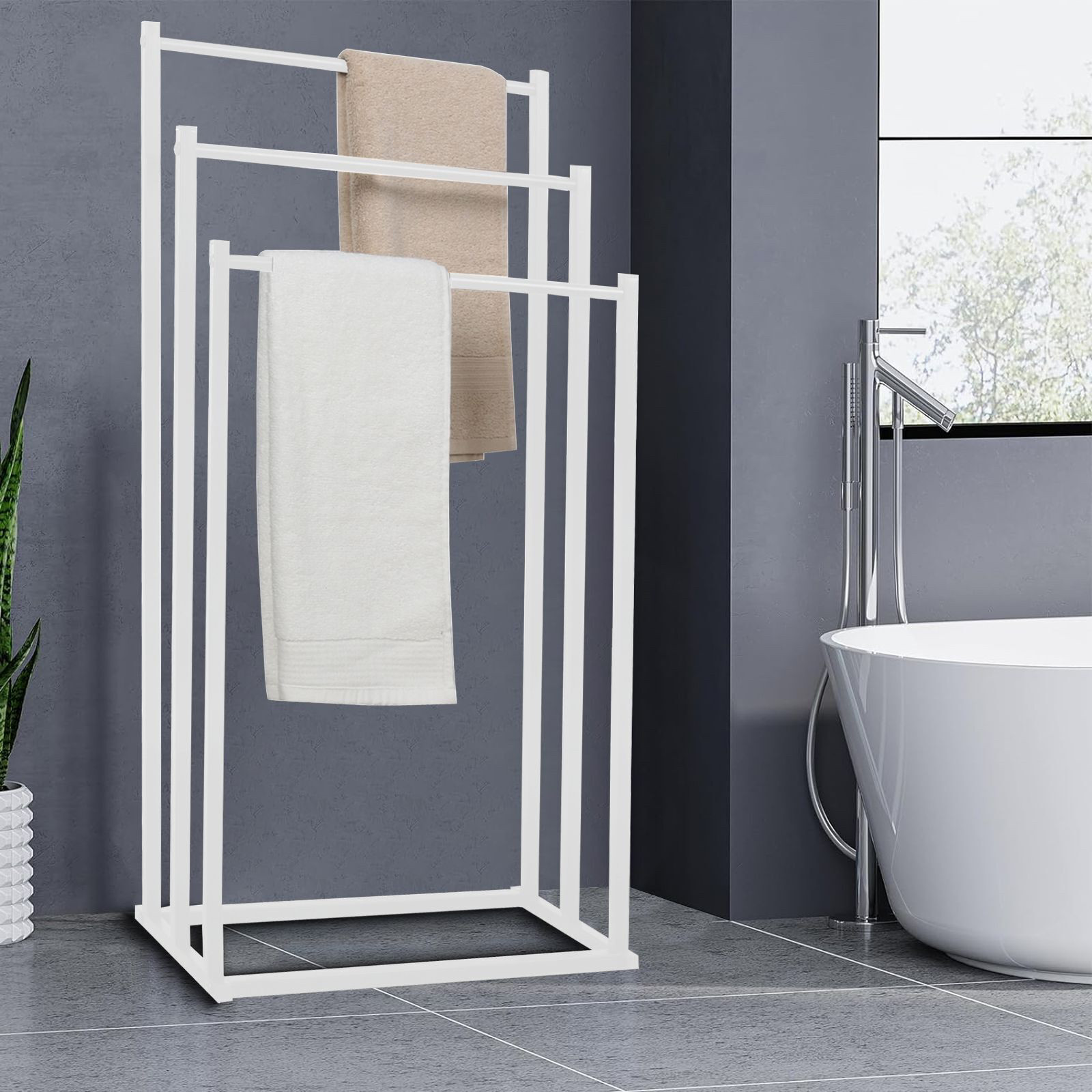 免打孔毛巾架立式神器！化妝室收納天花板，不傷牆也